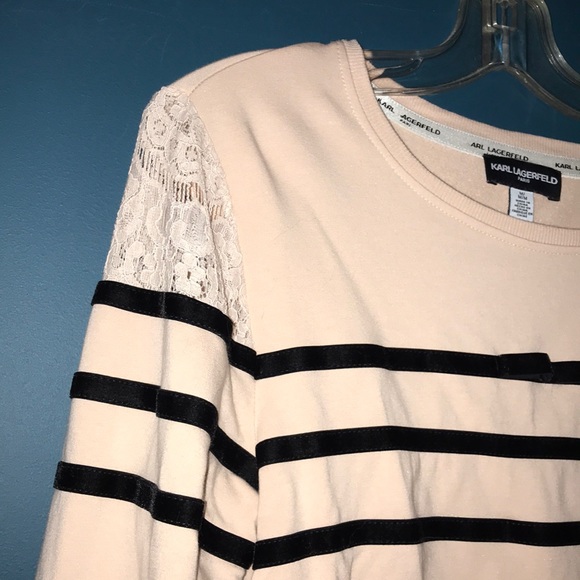 Karl Lagerfeld Paris Pink Black Velvet Lace Top - Picture 2 of 7